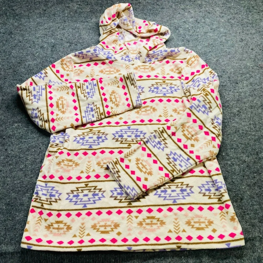 The Childrens Place Girls Aztec Print Fleece Hoodie Size 16 XXL Multicolor